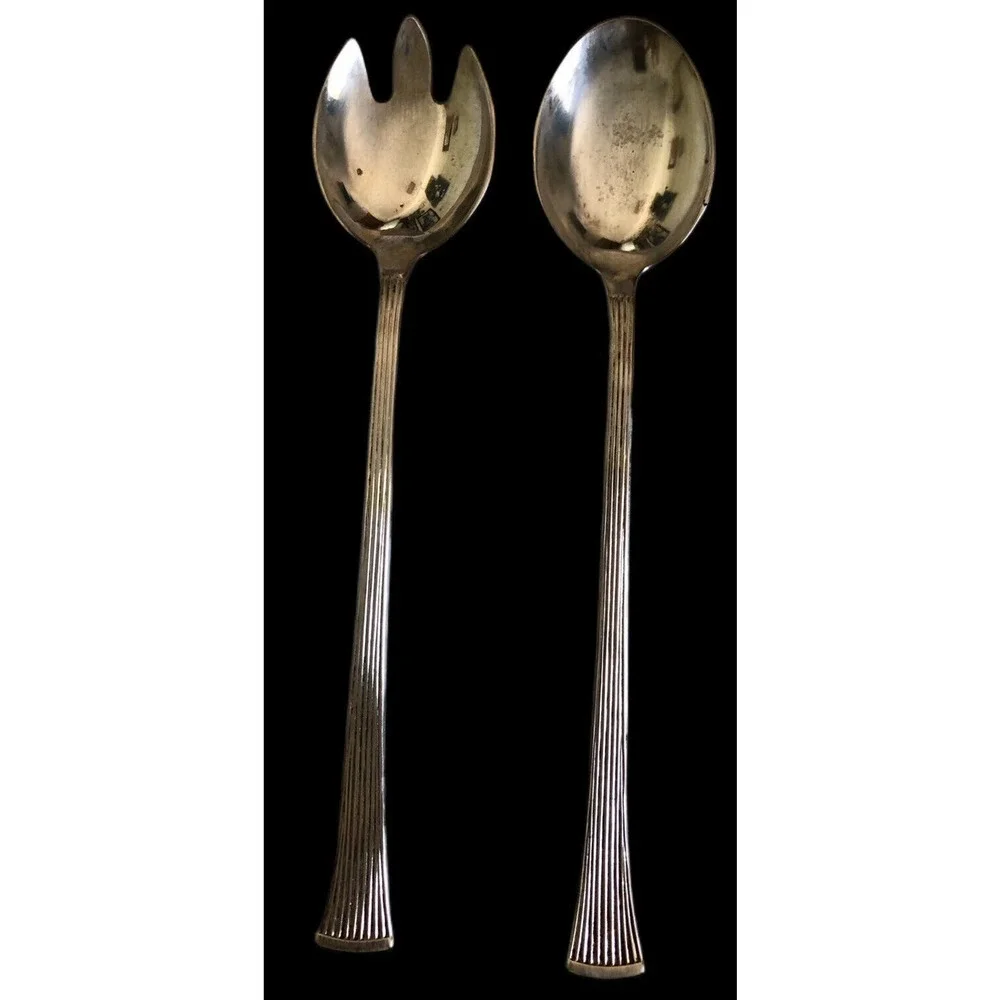 Salad Server Set Cutlery Fork Spoon Italian Silver Plated MCM Hostess